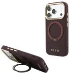 Dėklas Guess Ring Stand 360 Grained Classic Logo MagSafe do iPhone 18 Pro / 17 Pro bordo spalvos