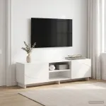 TV staliukas Televizoriaus stovas 140 x 34.5 x 40 cm Balta Apdirbta mediena