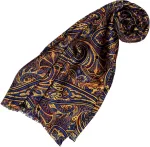 Laikrodis Lorenzo Cana 89139 moteri&scaron;kas &scaron;alis 100% &scaron;ilkas harmoningų spalvų margintas dvigubo sluoksnio &scaron;ilko &scaron;alikas 30 cm x 160 cm, mėlynas, raudonas, geltonas, oranžinis