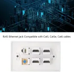 Automagnetola Ashata 6 prievadų hdmi koaksialinio ethernet sieninė plok&scaron;tė, 4 hdmi prievadai, rj45 ethernet tinklo koaksialinis ir tv f galvutės prievado medijos sieniniai lizdai, suderinami su cat5 cat5e cat6 kabeliu