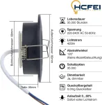Hcfei led įleidžiamas &scaron;viestuvas, reguliuojamas, juodas, pasukamas, 5 w, plok&scaron;čias, 230 v, įleidžiamas &scaron;viestuvas, 68 mm gręžimo skylė, 120&deg; spindulio kampas, &scaron;ilta balta, 3000 k (6 vnt.)