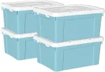 Cetomo 35l x 4 plastikinė dėžė daiktams, krep&scaron;ys, organizavimo konteineris su patvariu dangčiu ir saugiais užraktais, sudedamas ir kraunamas, 4 vnt., mėlyna su sagtimi