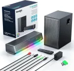 Kompiuterio kolonėlės Smalody televizoriaus garsiakalbis, namų kino teatro garsiakalbis, belaidė garso juosta, televizoriaus garsiakalbis + žemų dažnių garsiakalbis, su bluetooth, optinis, Aux, koaksialiniai įėjimai, nuotolinio valdymo pultas