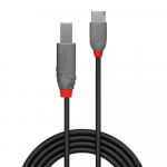 USB Laidas - LINDY Anthra Line USB 2.0 Type C į B Laidas, M/M, 480Mbps, 2.5W, 0.5 m, Juodas