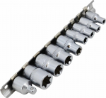 AW-Tools Torx sukimo galvų rinkinys 1/4" 3/8" E5-E16 9 vnt su laikikliu