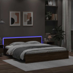 Lova Lovos rėmas su galvūgaliu ir LED, rudas ąžuolo, 200x200cm