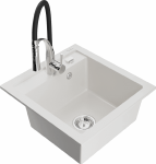 Granitinė virtuvinė plautuvė Mexen Vito su mai&scaron;ytuvu ir sifonu, Baltas+Juodas/Chrome