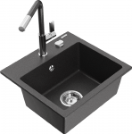 Granitinė virtuvinė plautuvė Mexen Milo su mai&scaron;ytuvu ir sifonu, Juodas granite+Chrome/Juodas granite