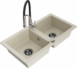 Granitinė virtuvinė plautuvė Mexen Mario su mai&scaron;ytuvu ir sifonu, rusvai gelsvas+Juodas/Chrome