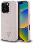 Originalus Dėklas GUESS Grained Hot Stamp Peony Triangle Logo MagSafe skirtas Apple iPhone 16 Pro Max rožinės spalvos