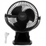 Ventiliatorius Adler Rechargeable Clip-on Desk Fan | AD 7342 | Table Fan | Juodas | Diameter 15.5 cm | Greičių skaičius 3 | Oscillation | 5 W