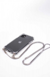 Dėklas Evelatus Apple iPhone 11 Pro Max Silicone Transparent with Necklace TPU Strap Sidabrinis
