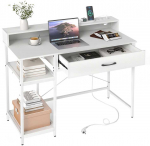Bonideco Select Baltas biuro stalas su USB ir C tipo lizdais, 106x48x90 cm, 19,5kg