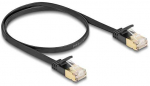 Delock RJ45 Netzwerkkabel Cat.6A Stecker zu Stecker mit robuster Rastnase und Cat.7 Rohflachbandkabel U/FTP 0,5 m juodas