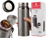 &bdquo;Peterson&ldquo; plieno termopuodelis 750 ml su arbatos sieteliu, sidabrinis, kar&scaron;tiems ir &scaron;altiems gėrimams