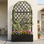 Koduva Augalų dėžė su grotelėmis ir privatumo skydeliu, metalas, juoda, 90 x 40 x 180,5 cm