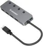 Wozinsky WHS080YSS 4 x USB-A 3.0 aliuminio &scaron;akotuvas su atskirais jungikliais ir 15 cm USB-C kabeliu &ndash; pilkas