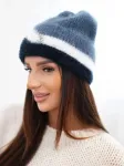 Moteri&scaron;ka beanie kepurė su dekoru, džinso mėlynos spalvos