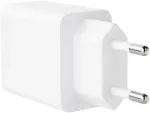 Dual sieninis įkroviklis su 20w usb-c power delivery prievadais ir usb-a quick charge 18w baltas, idealus greitam ir saugiam mobiliųjų įrenginių įkrovimui