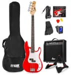 MAX Elektrinė bosinė gitara Gigkit raudona + stiprintuvas stovas dėklas