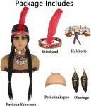 Indianino perukas ilgi juodi plaukai su kasomis + aksesuarai Cosplay Anime