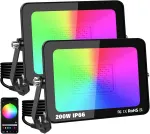 Yojzma 2 vnt. 200 W led prožektorius lauko sąlygoms, i&scaron;manus rgb diy scenų spalvų keitimo kra&scaron;tovaizdžio ap&scaron;vietimas su programėlės valdymu, ip66 vandeniui atsparus priekinis žibintas su ki&scaron;tuku sodui, kiemams, scenai, namui