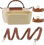 Vegcoo krep&scaron;io organizatorius ir peties dirželio rinkinys, Longchamp, mini krep&scaron;io organizatorius, reguliuojamas dirželis su sagtimi, be perforacijos, daugiasluoksnis veltinio organizatorius (khaki Zipper)