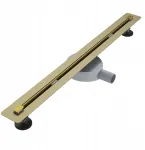 Proline 80cm aukso spalvos linijinis trapas plytelėms, plieno sifonas, du&scaron;o kabina, padėklas