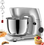 Vezzio mai&scaron;ymo ma&scaron;ina maisto ruo&scaron;imui kepimui, 5.5 l, 1500 W mažas te&scaron;los mai&scaron;ymo aparatas su te&scaron;los kabliu, plakikliu, apsauga nuo purslų, 10 greičių planetinė mai&scaron;ymo sistema (sidabrinė)