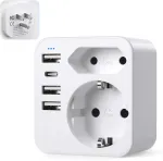 Jav adapterio ki&scaron;tukas, kelioninis jav adapteris su 3 usb 1 usb c (3.4 a), jav vokietijos ki&scaron;tuko adapteris, lizdo adapteris, maitinimo adapteris, kelioninis ki&scaron;tukas amerikai, kanadai, meksikai, tailandui, sieninis įkroviklis