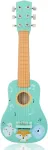 Medinė vaiki&scaron;ka gitara vaikams nuo 3 metų, 53 x 17 x 6 cm, 6 stygų žaislinė gitara, nailoninės stygos, dekoruota mi&scaron;ko gyvūnais ir natomis, dažytas medis, muzikos instrumentai vaikams