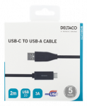 USB-C į USB-A kabelį, 2 m, 3A, USB 2.0, juoda DELTACO / USBC-1006M