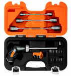 Bahco Pistol rankenos reketinis atsuktuvas + antgaliai PH,PZ,SL,HEX,Torx ir veržliarakčių rinkinys 8-19mm 3 vnt.