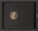 Granitinė virtuvinė plautuvė Mexen Pedro su sifonu, Metallic juodas/auksinis+Gold, 560 x 460 mm