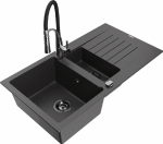 Granitinė virtuvinė plautuvė Mexen Matias su mai&scaron;ytuvu ir sifonu, Juodas granite+Juodas/Chrome