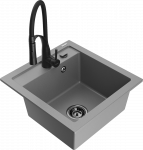Granitinė virtuvinė plautuvė Mexen Vito su mai&scaron;ytuvu ir sifonu, Pilkas+Juodas