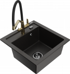 Granitinė virtuvinė plautuvė Mexen Vito su mai&scaron;ytuvu ir sifonu, Metallic juodas/auksinis+Juodas/Gold