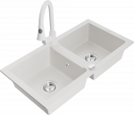 Granitinė virtuvinė plautuvė Mexen Mario su mai&scaron;ytuvu ir sifonu, Baltas