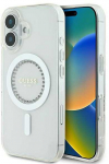 Dėklas Guess GUHMP16MPFTDTEH Apple iPhone 16 Plus 6.7" baltos spalvos hardcase IML Rhinestones MagSafe