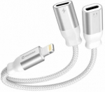 SWISSTEN TEXTILE Įkrovimo garso adapteris Lightning (M) - 2x Lightning (F) 0,12 m baltas