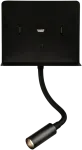 9W LED sieninis &scaron;viestuvas CALMA, juodas, 3000K, su skaitymo &scaron;viestuvėliu ir USB, A3836001N