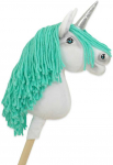Super Hobby Horse Hobby Horse vienaragis su lazda balta spalva su mėtų karčiais ir sidabriniu ragu