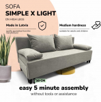 Meb & Podrez Dvivietis i&scaron;skleidžiamas sofa Simple X Light, be porankių, Podrez,, &scaron;viesiai pilka