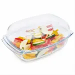 Stačiakampis stiklinis kepimo indas su dangčiu, 5.5 l bendra talpa, borosilikatinis stiklas, saugus orkaitei ir &scaron;aldikliui, universalus kepimo indas tro&scaron;kiniams