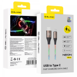 Blavec Kabelis Neon - USB į Typ C - QC 3.0 60W 3A 1 metr (CNE-UC3L1) su RGB