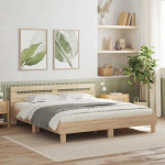 Lova Lovos rėmas su LED Sonoma 193 x 203 cm Apdirbta mediena