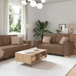 Sofa Dviejų dalių sofos komplektas su pagalvėlėmis, rudas audinys