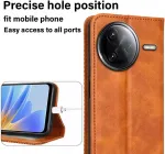 Eassgu Mobiliojo telefono dėklas, skirtas Poco F7 Pro (6,67 colio) atverčiamas dėklas i&scaron; Pu odos su magnetiniu užsegimu, apsauginis dėklas, [3 kortelių lizdai] [1 piniginė], atrama - ruda