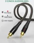 Rawaux rca audio kabelis 2 m, 2 x rca male į 2 x rca male stereo audio žemų dažnių garsiakalbio kabelis hifi 2 rca kabelis paauksuotas pintas skirtas namų kinui, televizoriui, stiprintuvui, hi-fi sistemoms