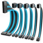 Deleycon maitinimo kabelio ilgintuvų rinkinys 6 dalys 30 cm vaizdo plok&scaron;tės Pc kompiuterio pagrindinė plok&scaron;tė Atx 24 kontaktų Eps 4+4 kontaktų Pci Express 6+2 kontaktų ir 6 kontaktų maitinimo kabelis nuo vyri&scaron;ko iki moteri&scaron;ko juodas mėlynas